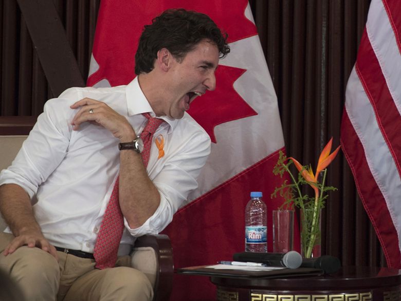 Justin Trudeau laughing Blank Meme Template