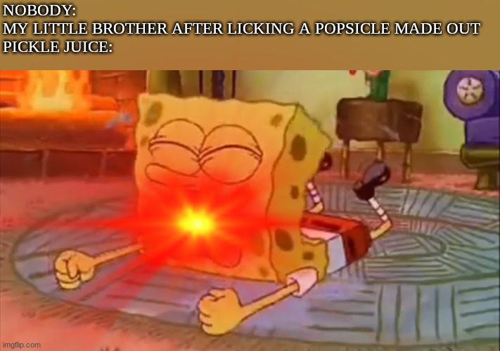 I CLAIM FULL RESPONSIBILITY. | NOBODY:

MY LITTLE BROTHER AFTER LICKING A POPSICLE MADE OUT
PICKLE JUICE: | image tagged in spongebob temper tantrum | made w/ Imgflip meme maker