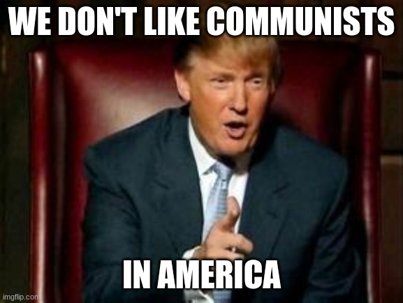 Donald Trump | WE DON'T LIKE COMMUNISTS IN AMERICA | image tagged in donald trump | made w/ Imgflip meme maker