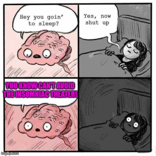 Hey you going to sleep? | YOU KNOW CAN'T AVOID THE INSOMNIAC THEATER! | image tagged in hey you going to sleep | made w/ Imgflip meme maker