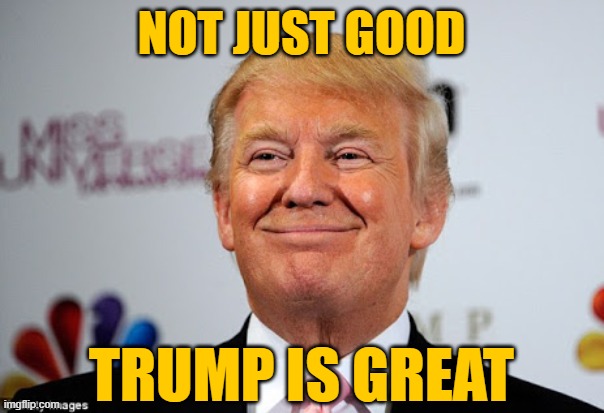 Donald trump approves | NOT JUST GOOD TRUMP IS GREAT | image tagged in donald trump approves | made w/ Imgflip meme maker