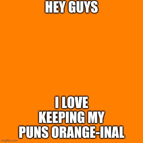 Orange Man Theme Week pt.5 | HEY GUYS; I LOVE KEEPING MY PUNS ORANGE-INAL | image tagged in orange square,orange man theme week | made w/ Imgflip meme maker