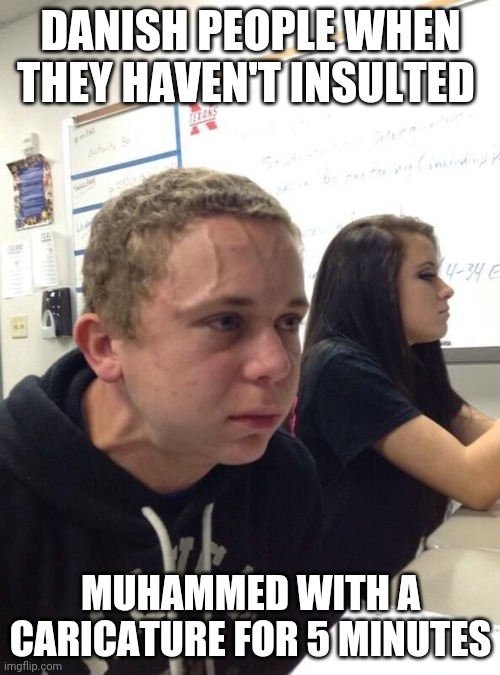 Vein guy | DANISH PEOPLE WHEN THEY HAVEN'T INSULTED; MUHAMMED WITH A CARICATURE FOR 5 MINUTES | image tagged in vein guy | made w/ Imgflip meme maker