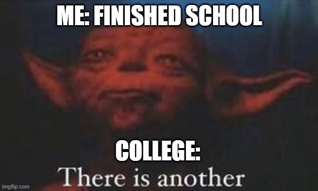 yoda there is another | ME: FINISHED SCHOOL; COLLEGE: | image tagged in yoda there is another | made w/ Imgflip meme maker