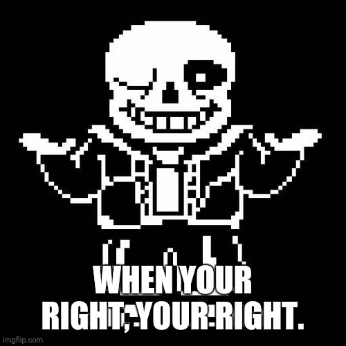 sans undertale | WHEN YOUR RIGHT, YOUR RIGHT. | image tagged in sans undertale | made w/ Imgflip meme maker