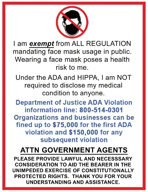 If your employer or ANYONE ELSE tries to force you to wear a mask in public, download this and shove it in their faces! | image tagged in face mask,mask exemption,hippa,ada,covid-19,covidiots | made w/ Imgflip meme maker