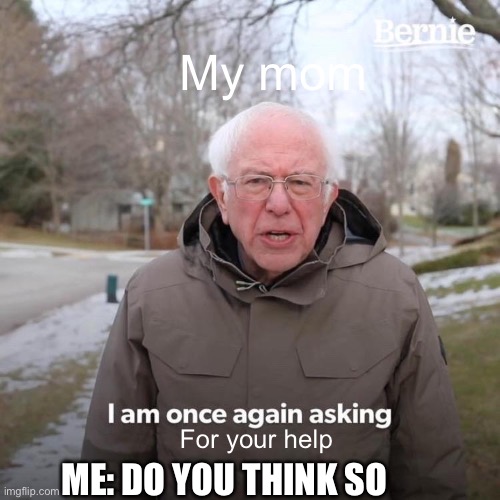 Bernie I Am Once Again Asking For Your Support Meme | My mom; For your help; ME: DO YOU THINK SO | image tagged in memes,bernie i am once again asking for your support | made w/ Imgflip meme maker