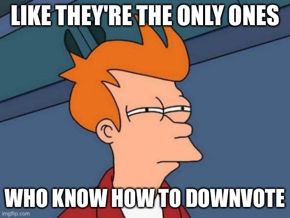 Futurama Fry Meme | LIKE THEY'RE THE ONLY ONES WHO KNOW HOW TO DOWNVOTE | image tagged in memes,futurama fry | made w/ Imgflip meme maker