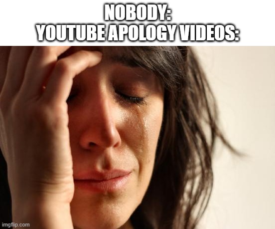 First World Problems | NOBODY:
YOUTUBE APOLOGY VIDEOS: | image tagged in memes,first world problems | made w/ Imgflip meme maker