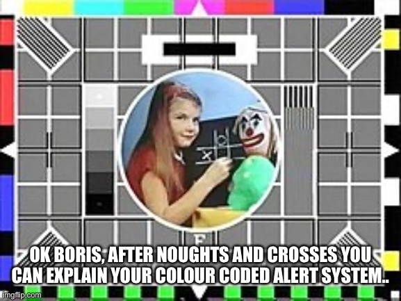 Boris Alert System | OK BORIS, AFTER NOUGHTS AND CROSSES YOU CAN EXPLAIN YOUR COLOUR CODED ALERT SYSTEM.. | image tagged in boris johnson,covid19,alert,lockdown,twat | made w/ Imgflip meme maker