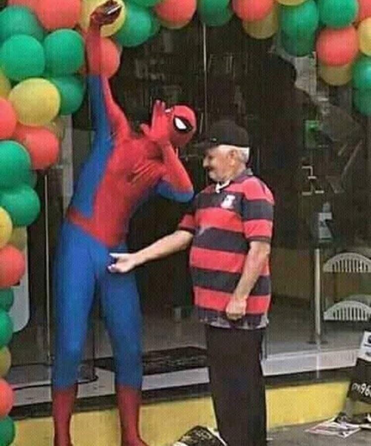 Old man touching Spiderman Blank Meme Template