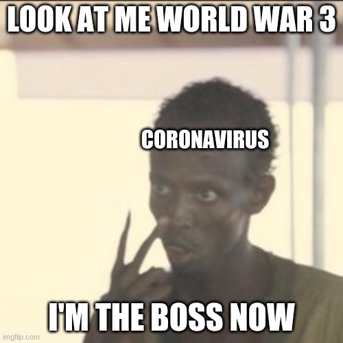 idgoguo | LOOK AT ME WORLD WAR 3; CORONAVIRUS; I'M THE BOSS NOW | image tagged in memes,look at me | made w/ Imgflip meme maker