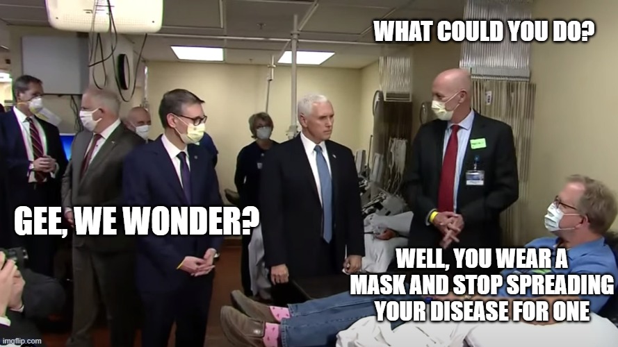 GEE, WE WONDER? WHAT COULD YOU DO? WELL, YOU WEAR A MASK AND STOP SPREADING YOUR DISEASE FOR ONE | made w/ Imgflip meme maker