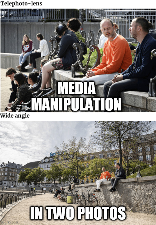 Media distorts reality | MEDIA MANIPULATION; IN TWO PHOTOS | image tagged in media misinformation | made w/ Imgflip meme maker