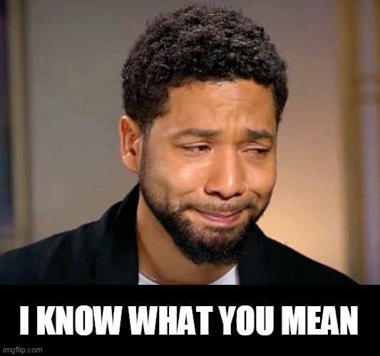 Jussie Smollet Crying | I KNOW WHAT YOU MEAN | image tagged in jussie smollet crying | made w/ Imgflip meme maker