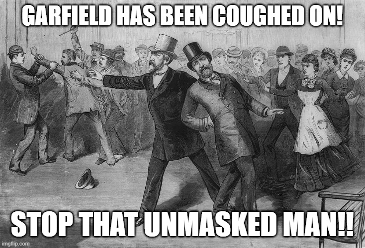 covid-19 deaths in history | GARFIELD HAS BEEN COUGHED ON! STOP THAT UNMASKED MAN!! | image tagged in fun,politics | made w/ Imgflip meme maker