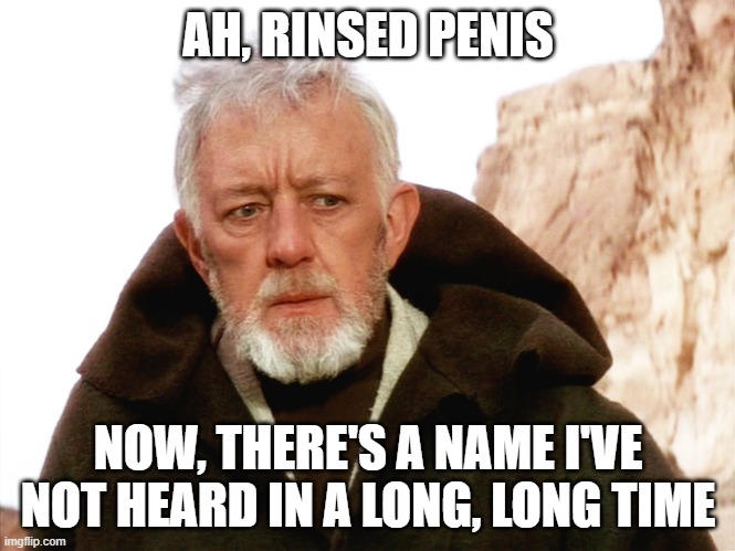 Ben kenobi | AH, RINSED PENIS; NOW, THERE'S A NAME I'VE NOT HEARD IN A LONG, LONG TIME | image tagged in ben kenobi | made w/ Imgflip meme maker