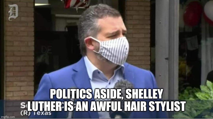Ted's very bad, awful, terrible haircut | POLITICS ASIDE, SHELLEY LUTHER IS AN AWFUL HAIR STYLIST | image tagged in haircut,ted cruz,covid-19 | made w/ Imgflip meme maker