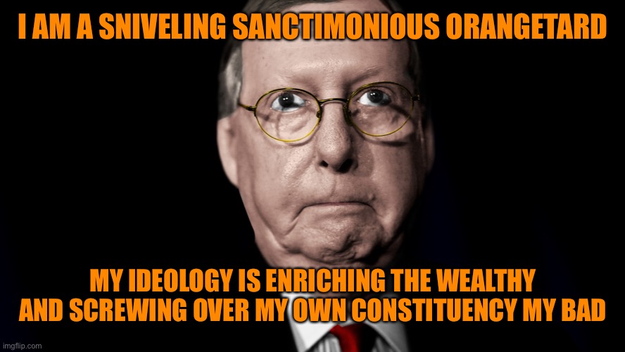 I AM A SNIVELING SANCTIMONIOUS ORANGETARD MY IDEOLOGY IS ENRICHING THE WEALTHY AND SCREWING OVER MY OWN CONSTITUENCY MY BAD | made w/ Imgflip meme maker