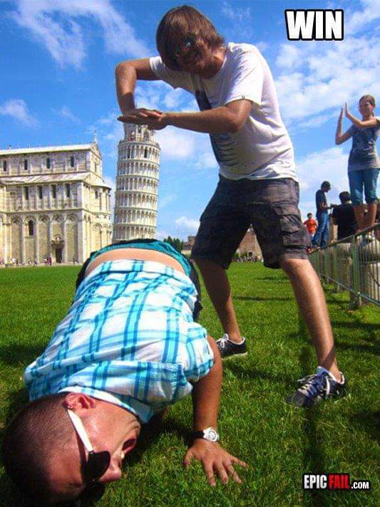 Leaning tower of Pisa with two men Blank Meme Template