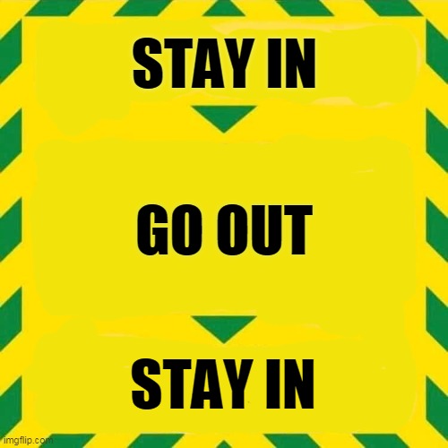 COVID-19 | STAY IN; GO OUT; STAY IN | image tagged in covid-19,covid19,covid 19 | made w/ Imgflip meme maker