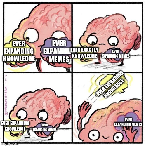 Brain Throws Away Useless Info | EVER EXPANDING MEMES; EVER EXPANDING KNOWLEDGE; EVER EXACTLY KNOWLEDGE; EVER EXPANDING MEMES; EVER EXPANDING KNOWLEDGE; EVER EXPANDING MEMES; EVER EXPANDING MEMES; EVER EXPANDING KNOWLEDGE | image tagged in brain throws away useless info | made w/ Imgflip meme maker