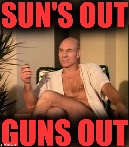 Sexual picard | SUN'S OUT GUNS OUT | image tagged in sexual picard | made w/ Imgflip meme maker