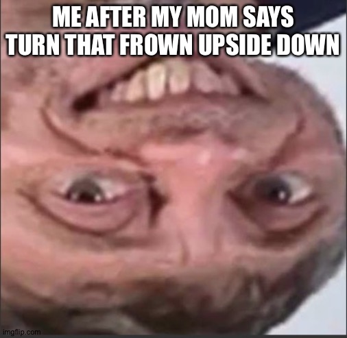 Nice | ME AFTER MY MOM SAYS TURN THAT FROWN UPSIDE DOWN | image tagged in nice | made w/ Imgflip meme maker