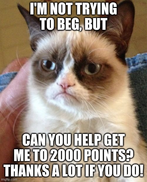 Every Upvote Makes A Difference | I'M NOT TRYING TO BEG, BUT; CAN YOU HELP GET ME TO 2000 POINTS? THANKS A LOT IF YOU DO! | image tagged in memes,grumpy cat | made w/ Imgflip meme maker
