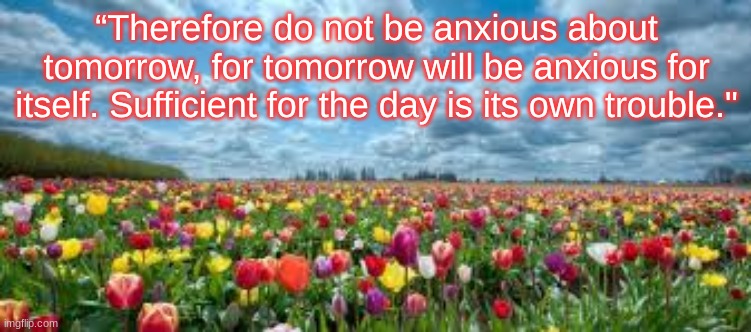 Matthew 6:34 | “Therefore do not be anxious about tomorrow, for tomorrow will be anxious for itself. Sufficient for the day is its own trouble." | made w/ Imgflip meme maker
