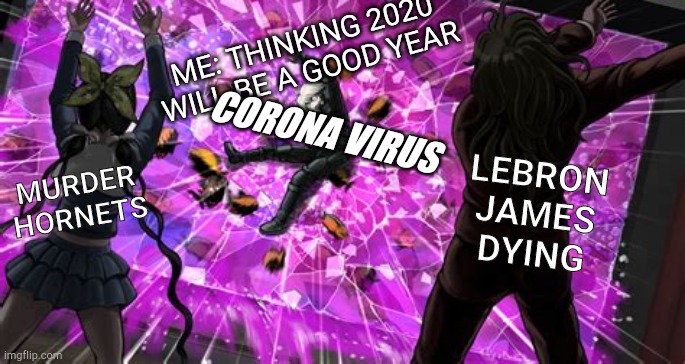 KiibOH NO | ME: THINKING 2020 WILL BE A GOOD YEAR; CORONA VIRUS; LEBRON JAMES DYING; MURDER HORNETS | image tagged in kiib-oh no | made w/ Imgflip meme maker