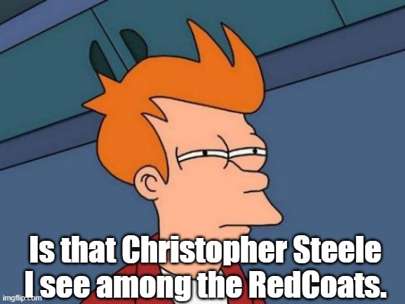 Futurama Fry Meme | Is that Christopher Steele I see among the RedCoats. | image tagged in memes,futurama fry | made w/ Imgflip meme maker