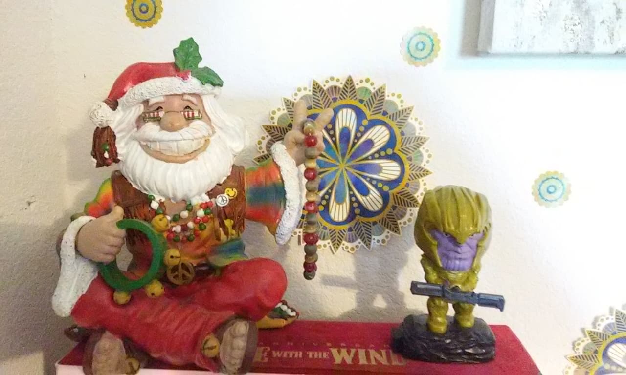 Tiny Thanos and Hippy Santa Meeting Blank Meme Template