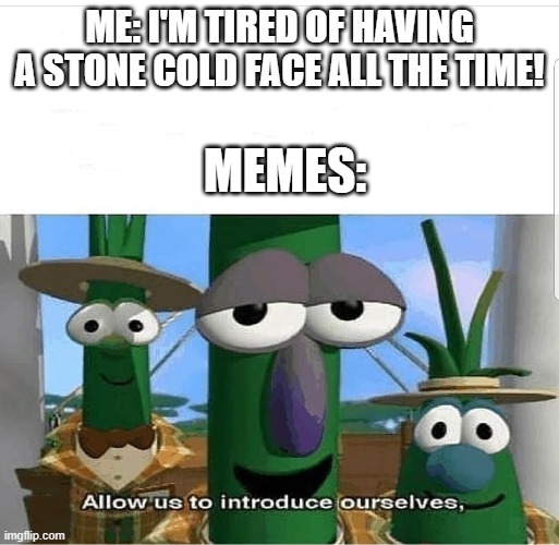 Allow us to introduce ourselves | ME: I'M TIRED OF HAVING A STONE COLD FACE ALL THE TIME! MEMES: | image tagged in allow us to introduce ourselves | made w/ Imgflip meme maker