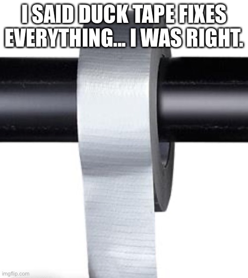 Breaking news: Duck tape fixes toilet paper | I SAID DUCK TAPE FIXES EVERYTHING... I WAS RIGHT. | image tagged in toilet paper duck tape | made w/ Imgflip meme maker