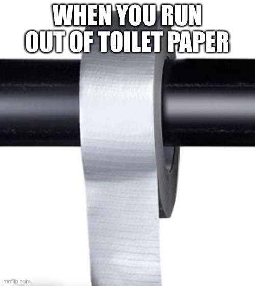 Toilet paper is fixed by duck tape | WHEN YOU RUN OUT OF TOILET PAPER | image tagged in toilet paper duck tape | made w/ Imgflip meme maker