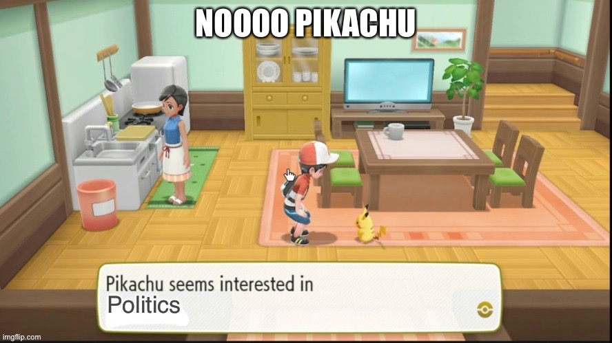 Pikachu is interested | NOOOO PIKACHU; Politics | image tagged in pikachu is interested | made w/ Imgflip meme maker