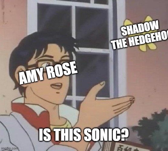 Is This A Pigeon Meme | SHADOW THE HEDGEHOG; AMY ROSE; IS THIS SONIC? | image tagged in memes,is this a pigeon | made w/ Imgflip meme maker