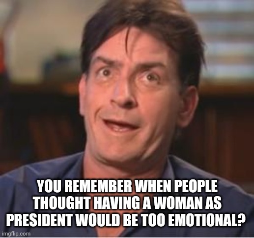 Winning | YOU REMEMBER WHEN PEOPLE THOUGHT HAVING A WOMAN AS PRESIDENT WOULD BE TOO EMOTIONAL? | image tagged in winning | made w/ Imgflip meme maker