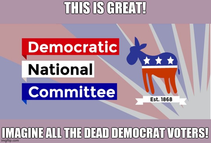 DNC | THIS IS GREAT! IMAGINE ALL THE DEAD DEMOCRAT VOTERS! | image tagged in dnc | made w/ Imgflip meme maker