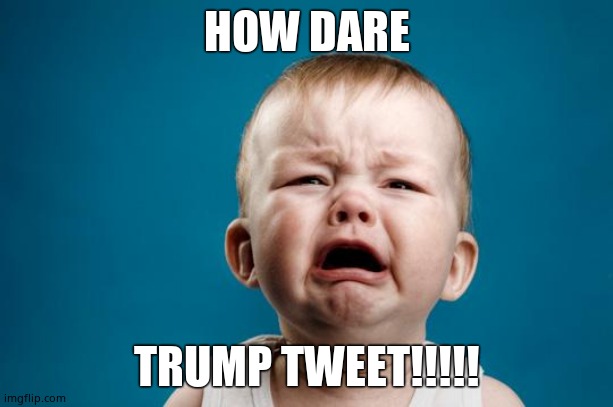 BABY CRYING | HOW DARE TRUMP TWEET!!!!! | image tagged in baby crying | made w/ Imgflip meme maker