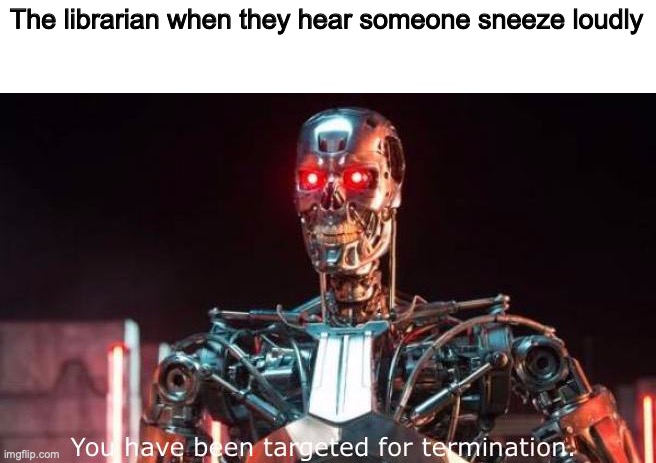The librarian when they hear someone sneeze loudly | image tagged in original meme | made w/ Imgflip meme maker