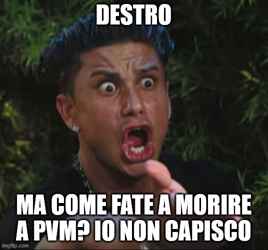 DJ Pauly D Meme | DESTRO; MA COME FATE A MORIRE A PVM? IO NON CAPISCO | image tagged in memes,dj pauly d | made w/ Imgflip meme maker