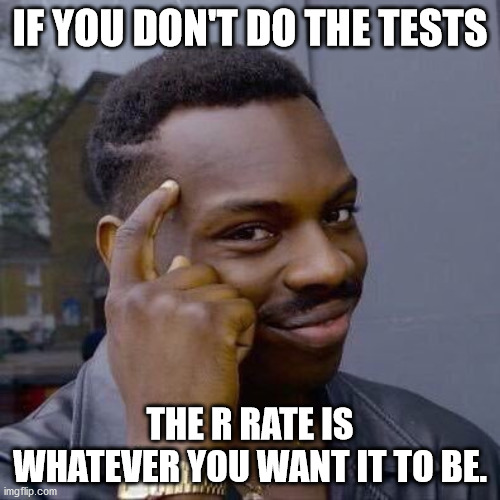 Rona maths | IF YOU DON'T DO THE TESTS; THE R RATE IS WHATEVER YOU WANT IT TO BE. | image tagged in thinking black guy | made w/ Imgflip meme maker