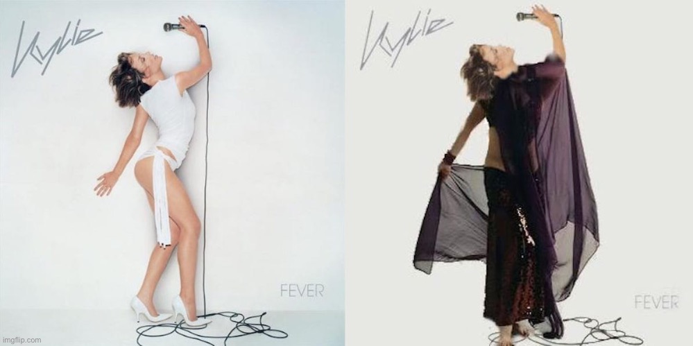 “Fever” album art censored for the Middle East market. Fascinating | image tagged in kylie fever album cover censored,censorship,censored,album,photography,misogyny | made w/ Imgflip meme maker