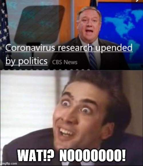 it took CBS THIS LONG to find out | WAT!?  NOOOOOOO! | image tagged in sarcasm,nicolas cage,politics,funny,memes,coronavirus | made w/ Imgflip meme maker