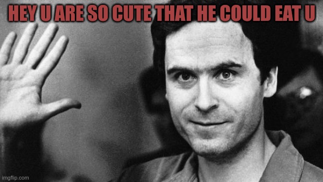 idk to bored | HEY U ARE SO CUTE THAT HE COULD EAT U | image tagged in ted bundy greeting | made w/ Imgflip meme maker