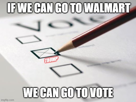 Vote 2020, Trump 2020 | IF WE CAN GO TO WALMART; TRUMP; WE CAN GO TO VOTE | image tagged in voting ballot | made w/ Imgflip meme maker