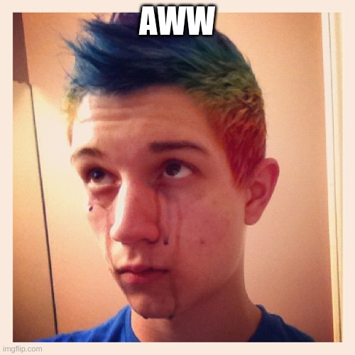 Sad gay guy | AWW | image tagged in sad gay guy | made w/ Imgflip meme maker