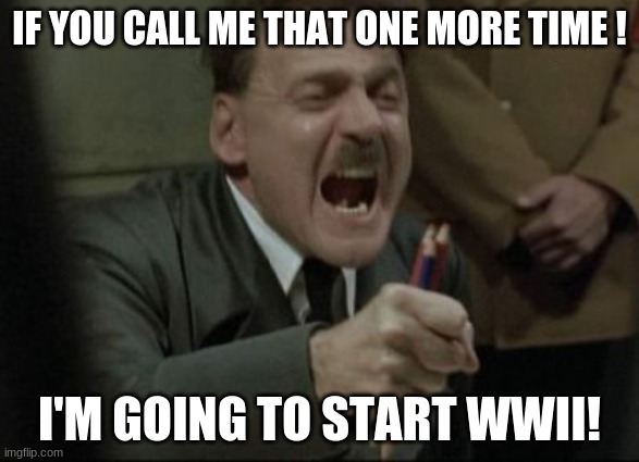 Hitler Downfall | IF YOU CALL ME THAT ONE MORE TIME ! I'M GOING TO START WWII! | image tagged in hitler downfall | made w/ Imgflip meme maker